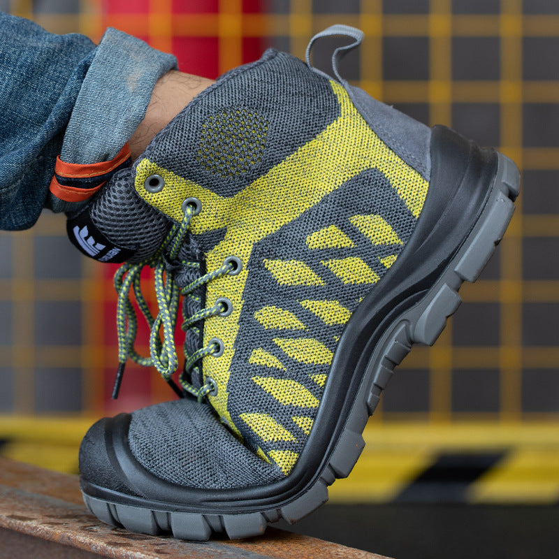 Anti - Hit Anti - Piercing Labor Protection Shoes High Help Fly Woven Best YouTube Store