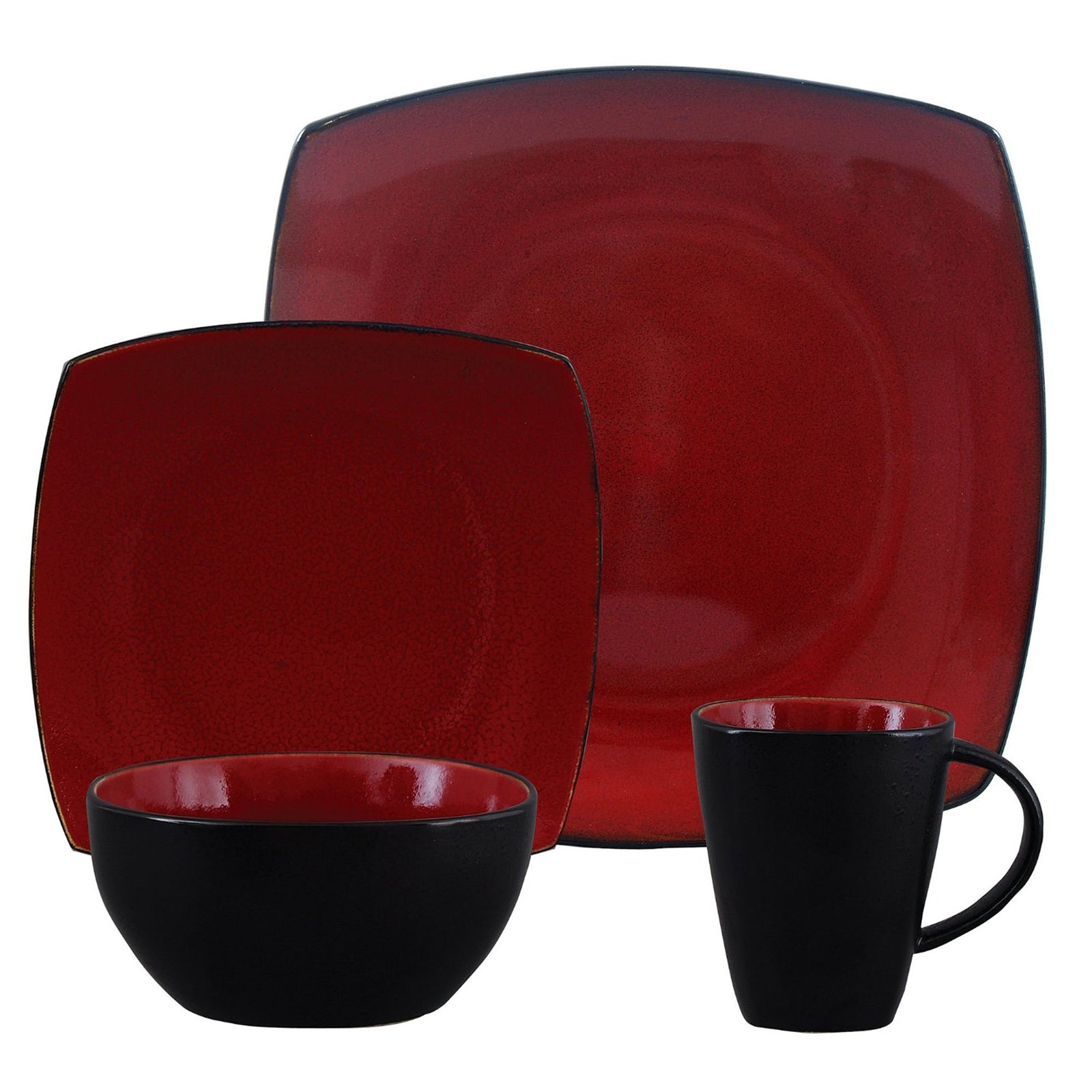 Gibson Elite Soho Lounge Square 16-Piece Dinnerware Set,  Red LuxuryLifeWay Online Store