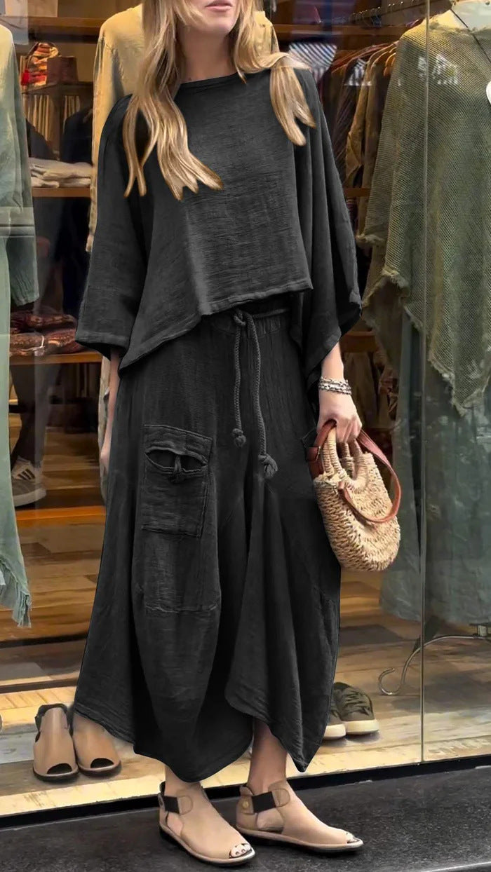 Casual Solid Color Loose Dress Two-piece Suit LadyShow.Store