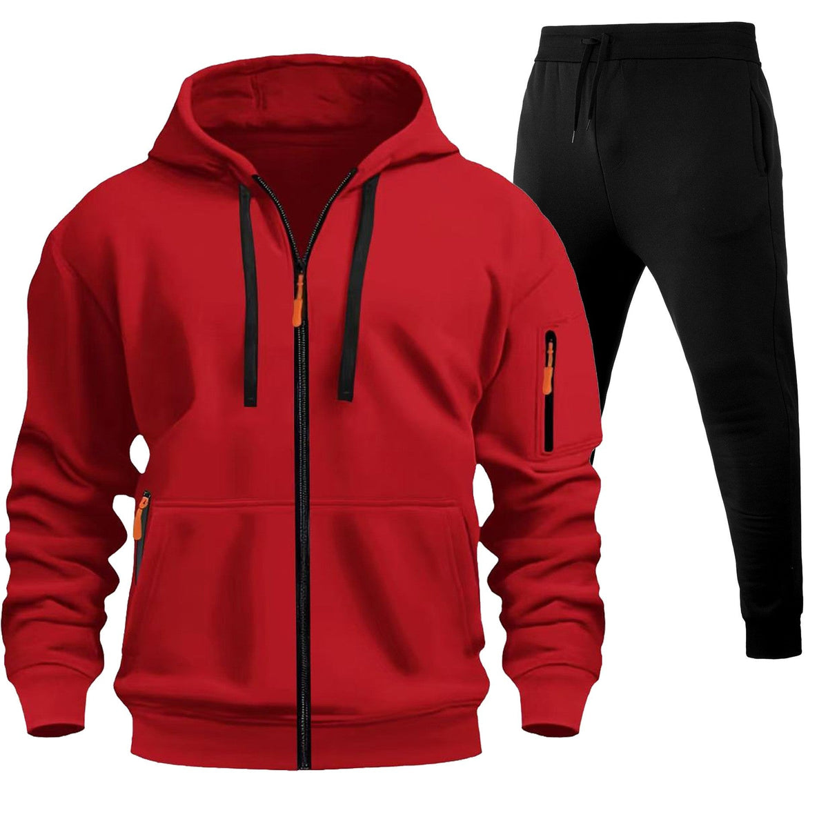 Men's Sports Hoodie Zip-up Multi-pocket Casual Hoodie Set LadyShow.Store