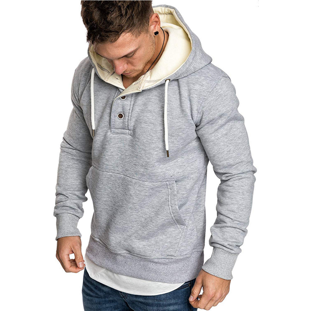 Button-Trim Hooded Fleece Sweatshirt - Cotton Blend Pullover with Pockets