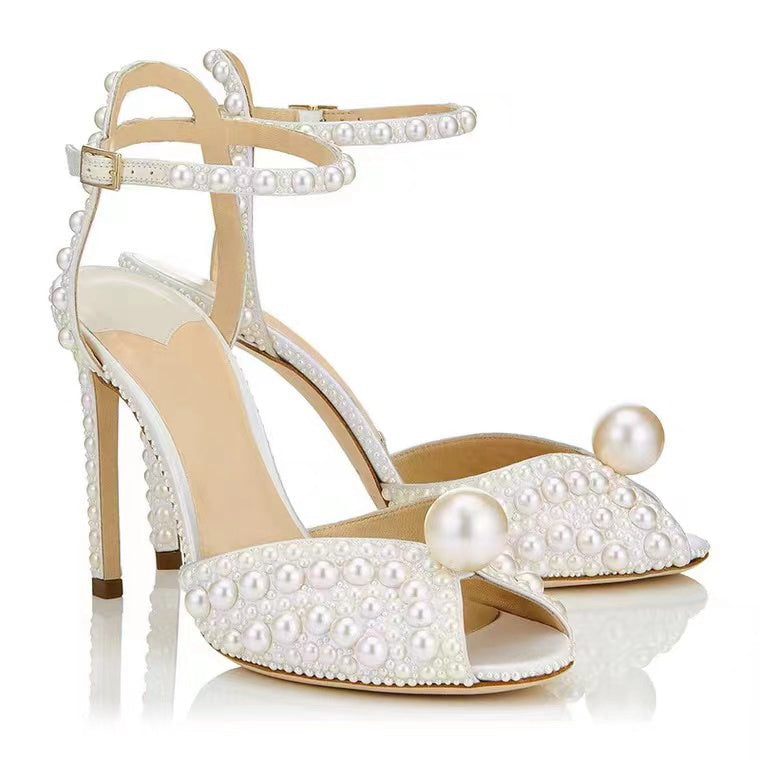 Fish Mouth Pearl Sandals Bridal Wedding Shoes Women LadyShow.Store