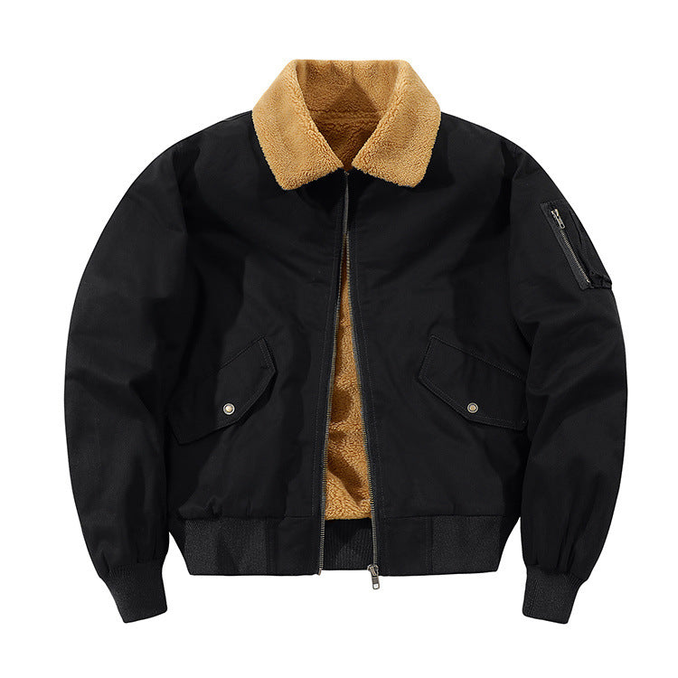 Men's American-style Fleece-lined Warm Pure Cotton Washed Jacket Best YouTube Store