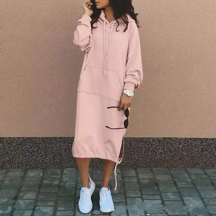 Casual Long-sleeved Hooded Sweater With Pocket Fashion Drawstring Long Sweatshirt Womens Clothing LadyShow.Store