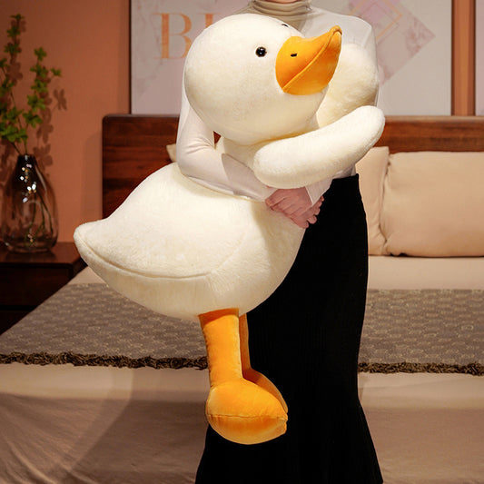 Lying Big White Duck Feather Plush Toy Soft And Adorable Pillow