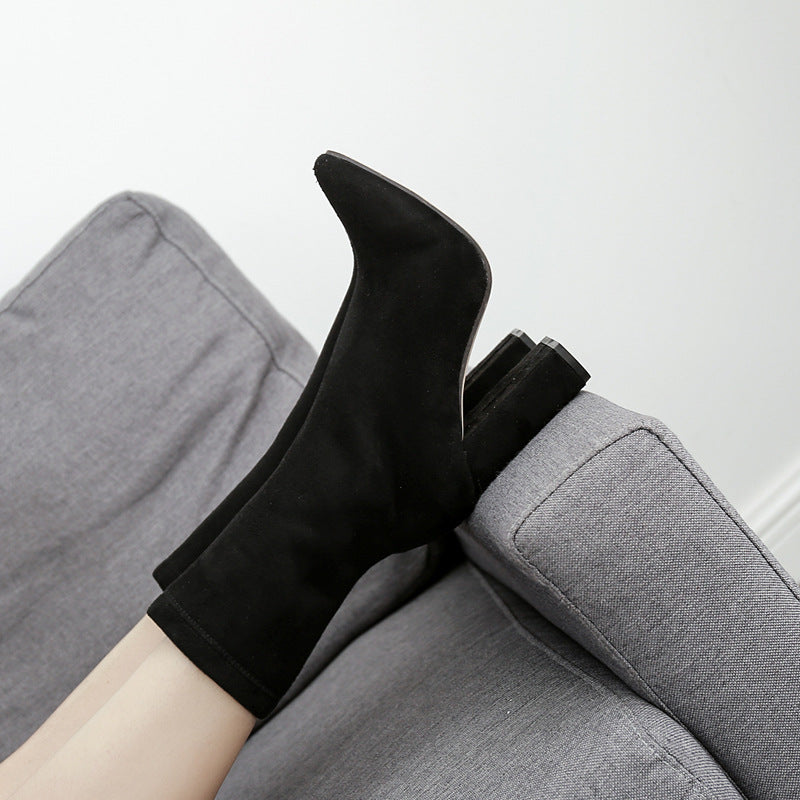 Nightclub Thick-heeled High-heeled Women's Boots Pointed Toe LadyShow.Store