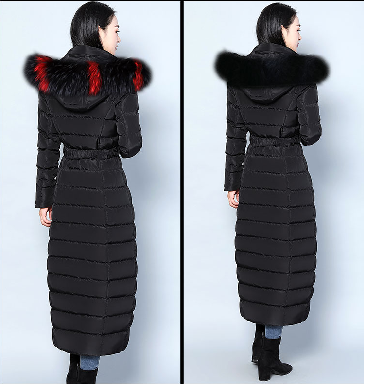 Fashionable Long Thick Solid Color Down Jacket with Fur Collar Pi-Mart