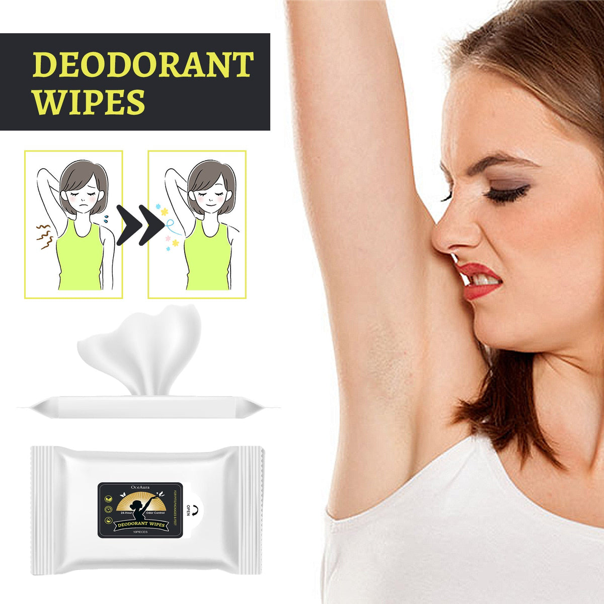 10 Pieces1bag Of Odor Deodorizing Wet Wipes Tri Light Beauty