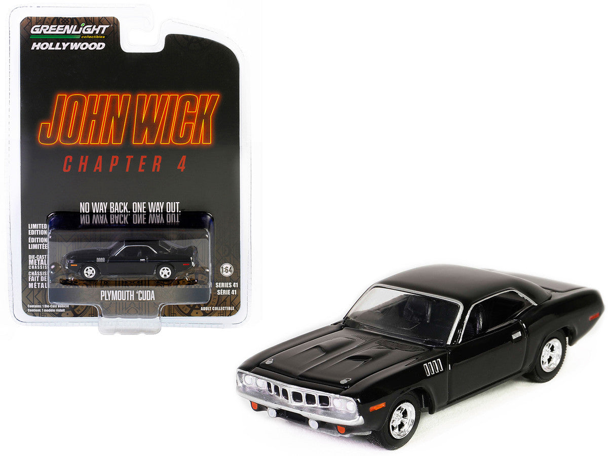 Plymouth Barracuda Black "John Wick: Chapter 4" (2023) Movie "Hollywood Series" Release 41 1/64 Diecast Model Car by Greenlight LuxuryLifeWay Online Store