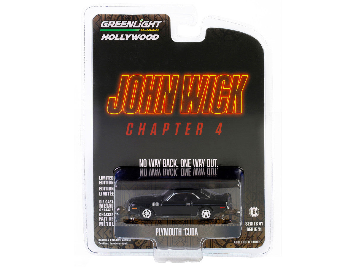 Plymouth Barracuda Black "John Wick: Chapter 4" (2023) Movie "Hollywood Series" Release 41 1/64 Diecast Model Car by Greenlight LuxuryLifeWay Online Store