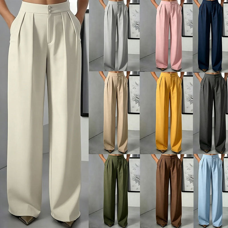 Straight-leg Minimalist Suit Slim-fit Elastic-waist Pants For Women NorixaFashion.com