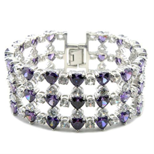 62204 - Rhodium Brass Bracelet with AAA Grade CZ  in Amethyst LuxuryLifeWay Online Store