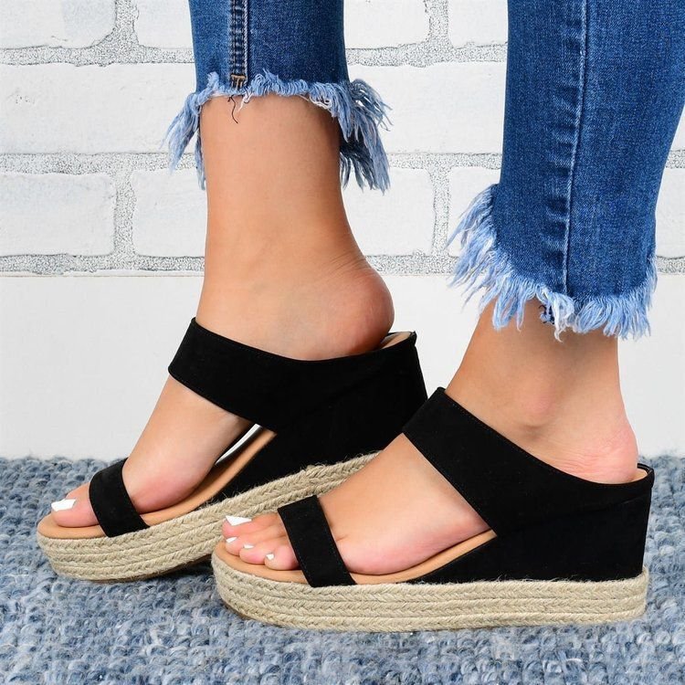 European And American Wedge Slippers Hemp Rope Ladies Casual Flat Sandals LadyShow.Store