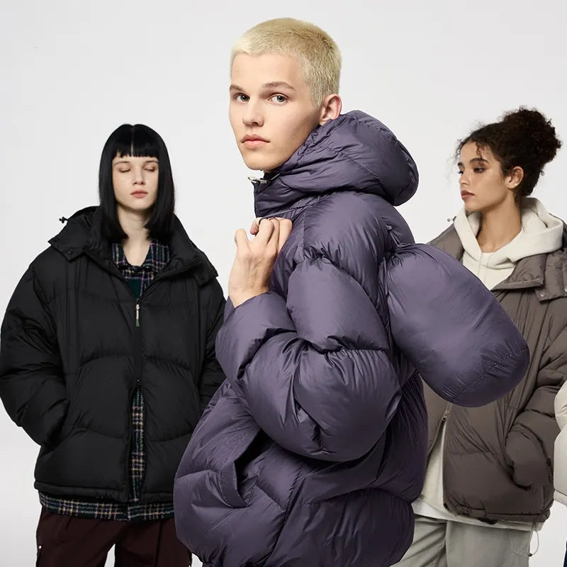 Thin And Portable Puff Down Jacket Solid Color Hooded Pi-Mart