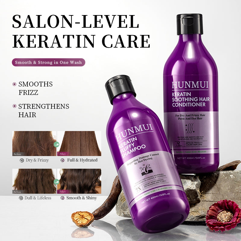 HUNMUI Keratin Hair Conditioner And Shampoo 400ml Tri Light Beauty