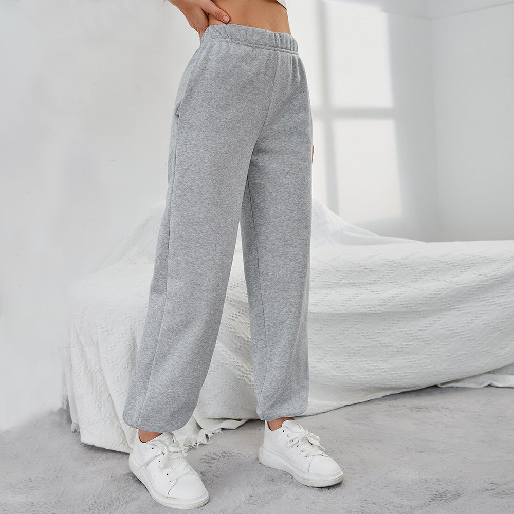 Simple Straight Casual Pants High Top Sports Fleece-lined Trousers NorixaFashion.com