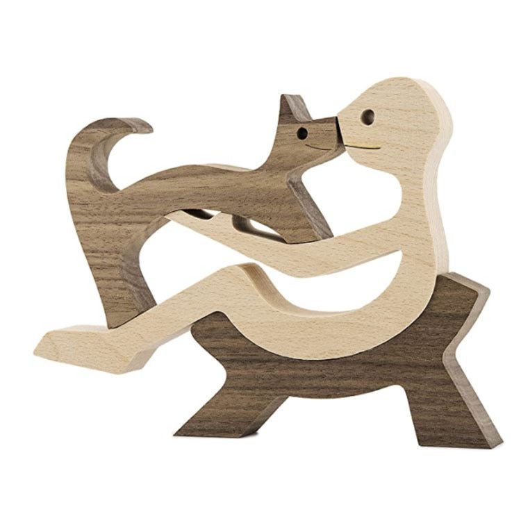 DIY Figurine Wood Dog Ornament Sculpture Home Decoration A Man A Dog Wood Sculpture Christmas Gifts Model Decor PearlNestDecor.com