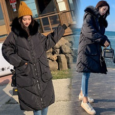 Maternity Cotton Jacket with Hood and Fur Collar Pi-Mart