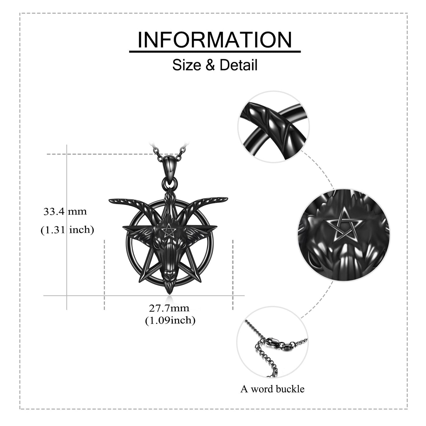 Baphomet Inverted Pentagram Necklace 925 Sterling Silver LadyShow.Store