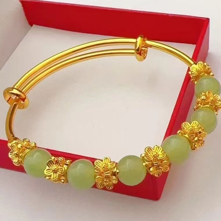 Brass Gold-plated Chalcedony Flower Pull Bracelet Hand Accessory Ancient Style Women's Light Luxury Versatile High-end Feeling Bracelet LadyShow.Store