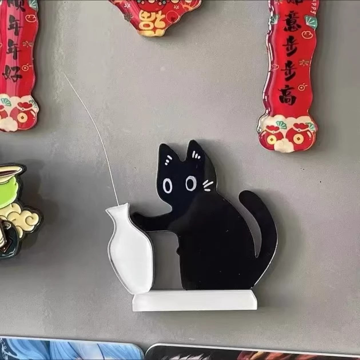 Creative Black Cat Fridge Magnet Acrylic Refrigerator Sticker Cat Whisker Fridge Magnet Figurine Kitchen Decor Gifts PearlNestDecor.com