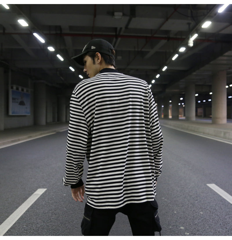 Oversized Striped T-Shirt with Ribbed Collar Pi-Mart