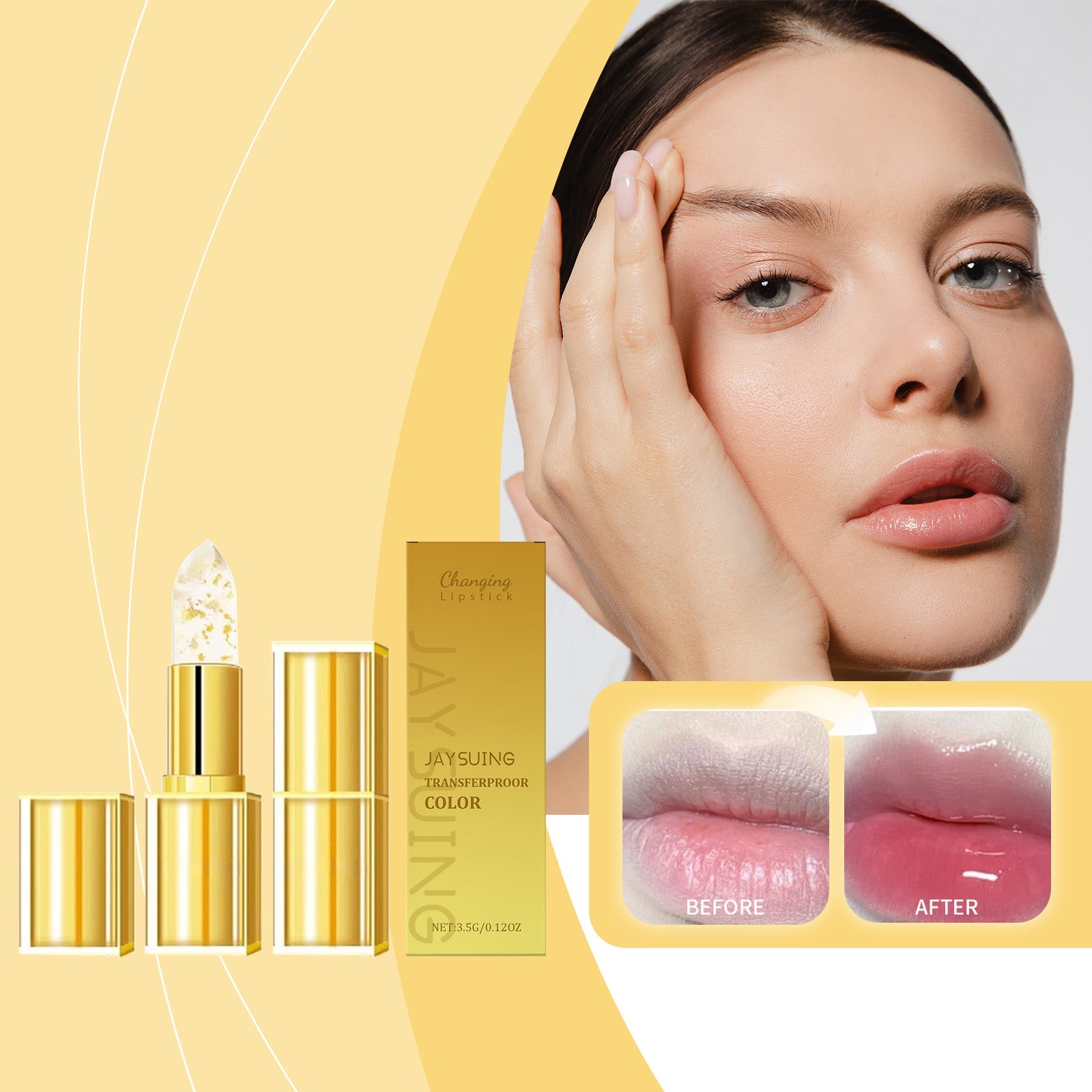 Gold Leaf Color-Changing Moisturizing Lipstick Tri Light Beauty