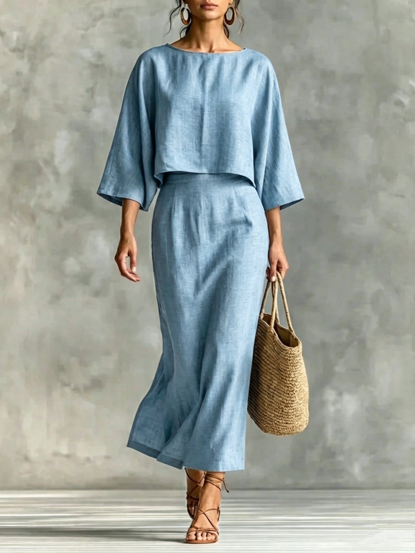 Womens High-Waisted Midi Skirt And Loose Top Set NorixaFashion.com