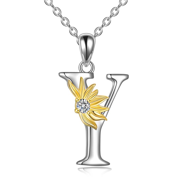 Sterling Silver Initial Alphabet Sunflower A Letter Script Name Pendant Necklace LadyShow.Store