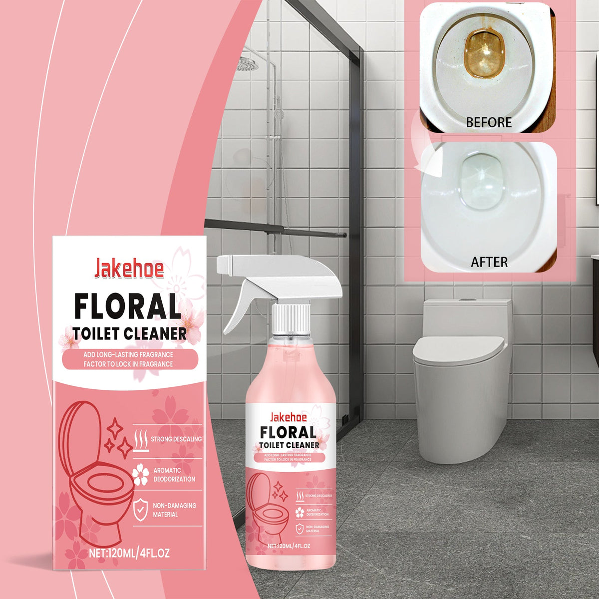 Toilet Cleaner, Floral Fragrance, Toilet Fragrance, Odor Removal, Stain Removal, Floral Fragrance, Toilet Liquid 120ml 1 Box  With 110 Nozzle Tube Length Tri Light Beauty