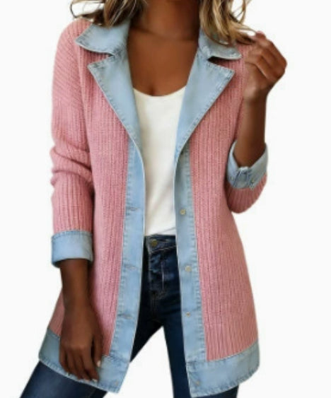 Denim Patchwork Jacket Fashion Commuter Lapel Button-down Long-sleeved Top For Women's Clothing NorixaFashion.com