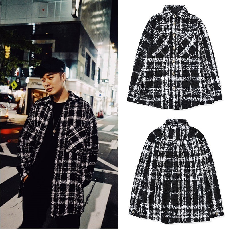 Black and White Plaid Knit Jacket for Couples Pi-Mart