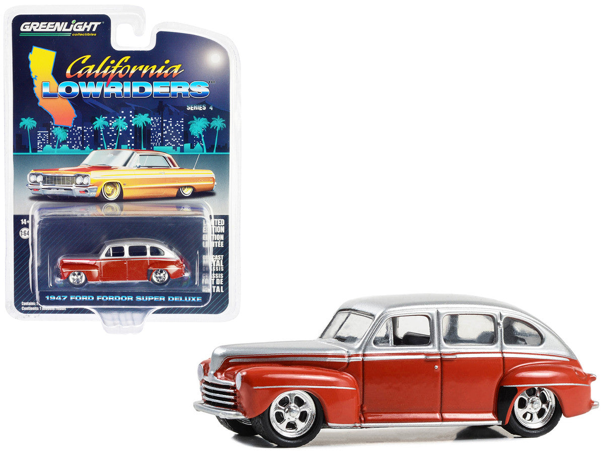 1947 Ford Fordor Super Deluxe Lowrider Red and Silver Metallic "California Lowriders" Series 4 1/64 Diecast Model Car by Greenlight LuxuryLifeWay Online Store