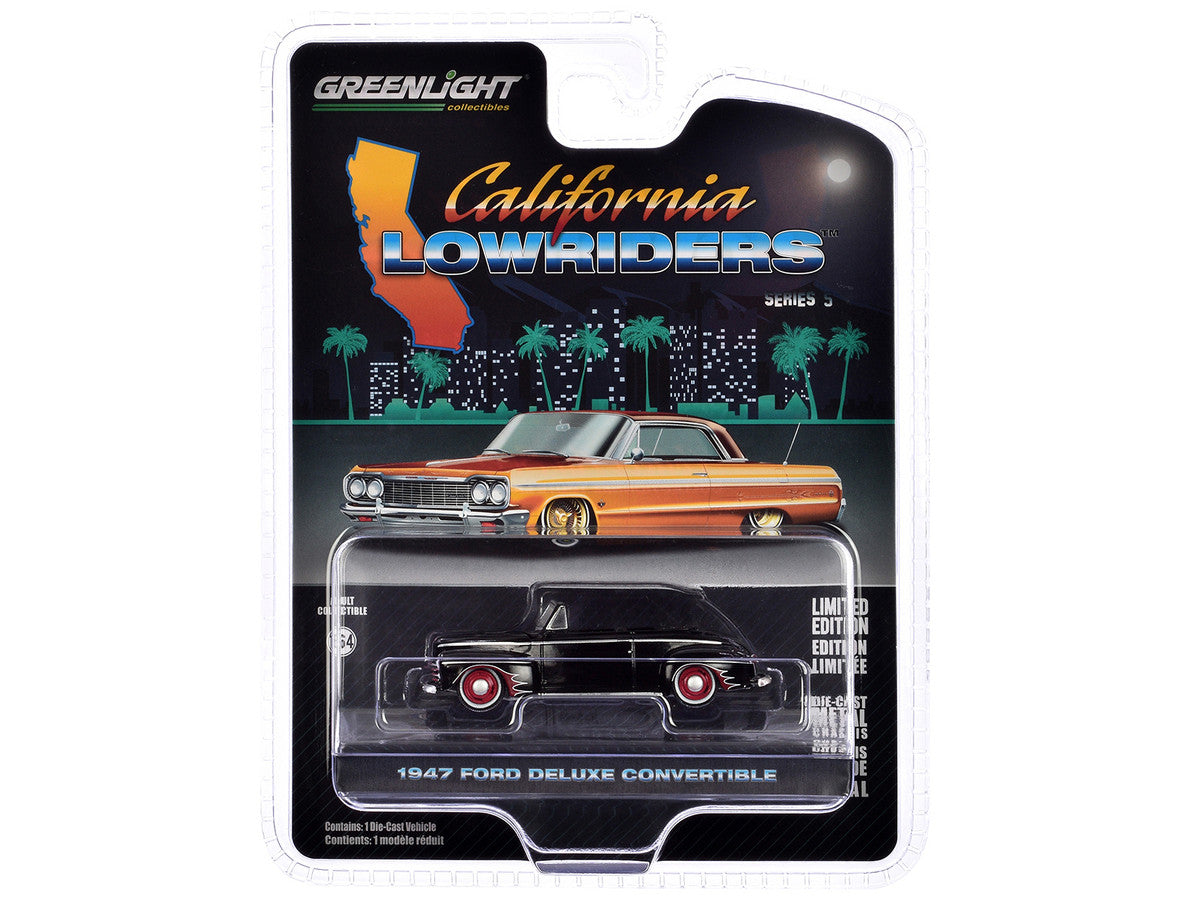 1947 Ford Deluxe Convertible Lowrider Black wit h Red Graphics "California Lowriders" Series 5 1/64 Diecast Model Car by Greenlight LuxuryLifeWay Online Store