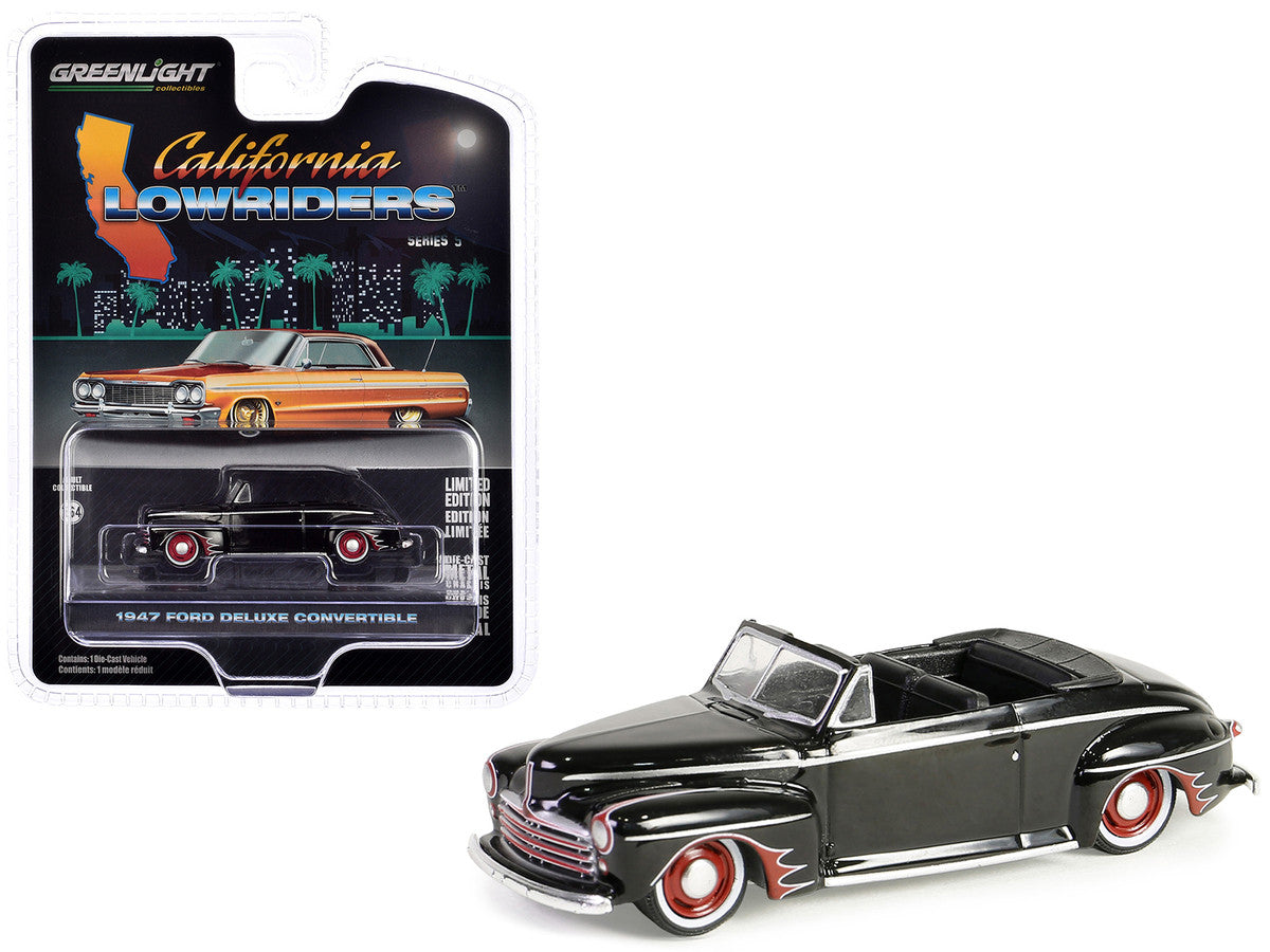 1947 Ford Deluxe Convertible Lowrider Black wit h Red Graphics "California Lowriders" Series 5 1/64 Diecast Model Car by Greenlight LuxuryLifeWay Online Store