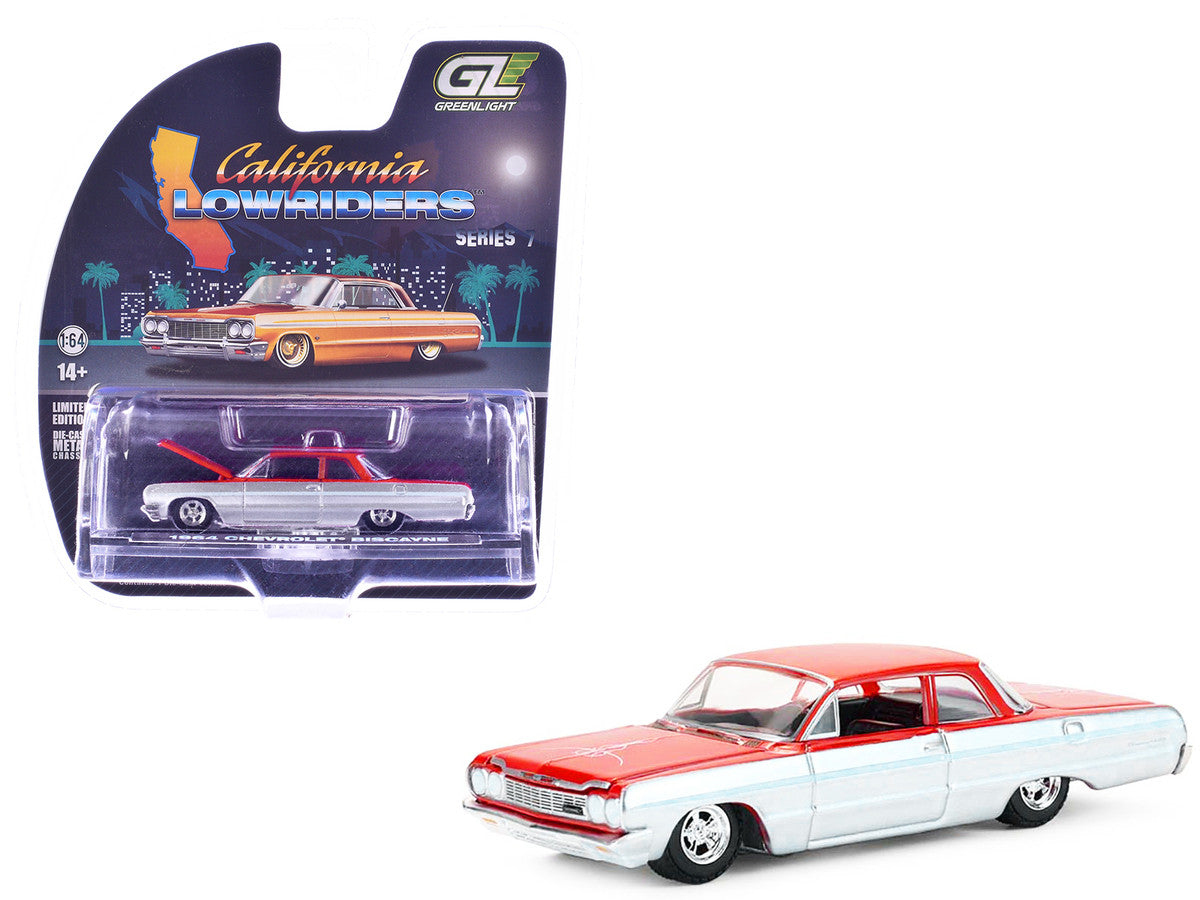 1964 Chevrolet Biscayne Lowrider Silver Metallic and Red Two-Tone "California Lowriders" Series 7 1/64 Diecast Model Car by Greenlight LuxuryLifeWay Online Store
