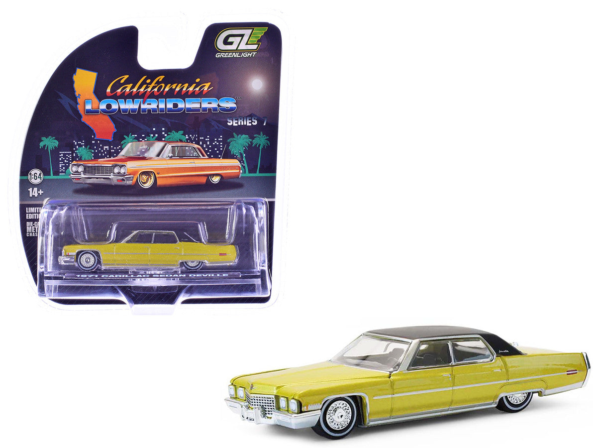 1971 Cadillac Sedan Deville Lowrider Gold Metallic with Black Top "California Lowriders" Series 7 1/64 Diecast Model Car by Greenlight LuxuryLifeWay Online Store