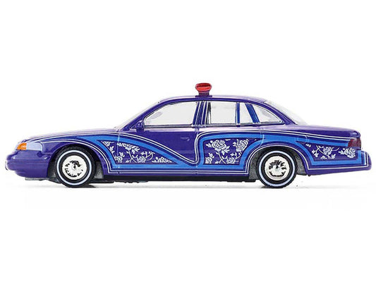 1992 Ford Crown Victoria Lowrider Blue with Graphics and Lightbar "California Lowriders" Series 7 1/64 Diecast Model Car by Greenlight LuxuryLifeWay Online Store