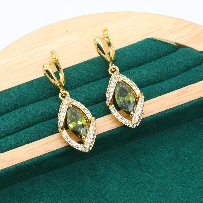 Anti-allergy AAA Zircon Bracelet Necklace Earring Ring Gold Ornament Suit LadyShow.Store