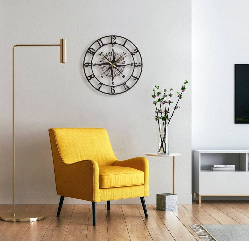 Creative Simple Compass Wall Clock Home Decoration PearlNestDecor.com