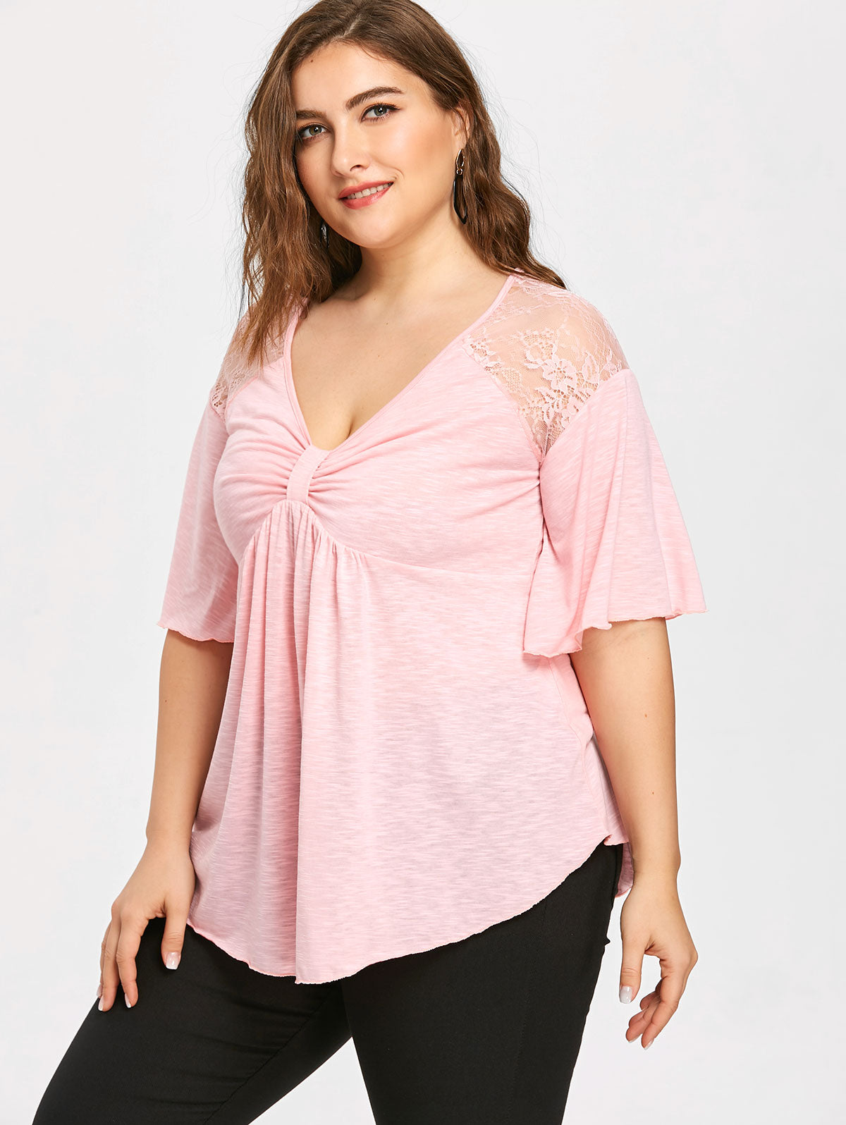 2018 Women's Plus Size Irregular Lace T-Shirt Pi-Mart