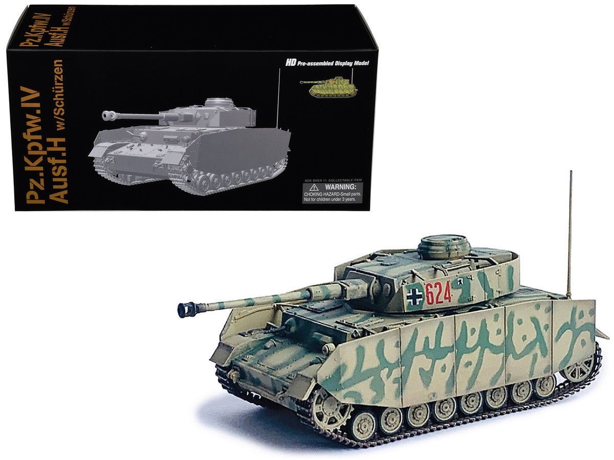 Germany Pz.Kpfw.IV Ausf.H with Schurzen Tank #624 "3.Pz.Div. Ukraine" (1943) "NEO Dragon Armor" Series 1/72 Plastic Model by Dragon Models LuxuryLifeWay Online Store