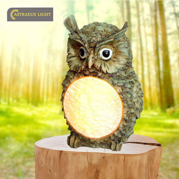 Solar Owl LED Garden Light with Resin Design Pi-Mart