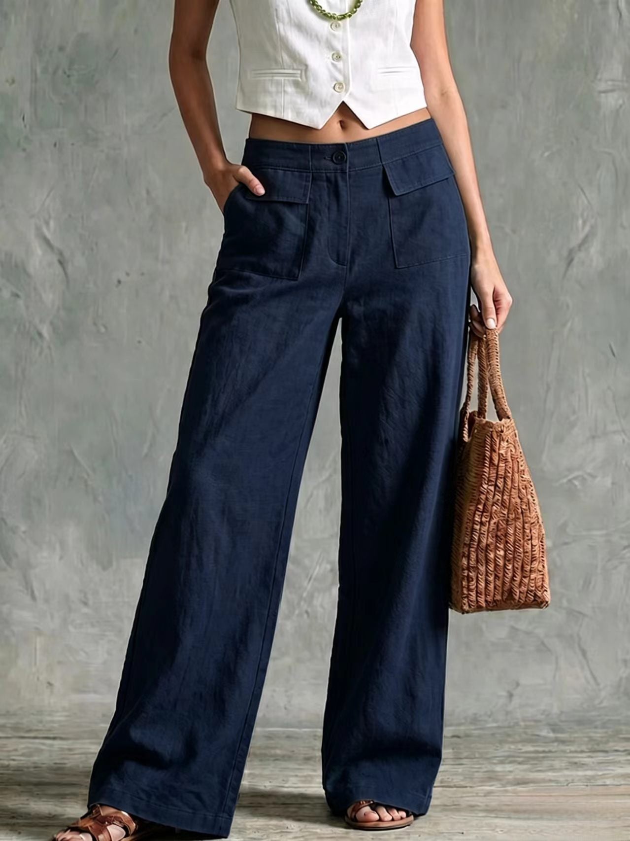 Women's Solid Color Loose Fit Casual Pants - Elastic Waist Trousers for Daily Wear NorixaFashion.com