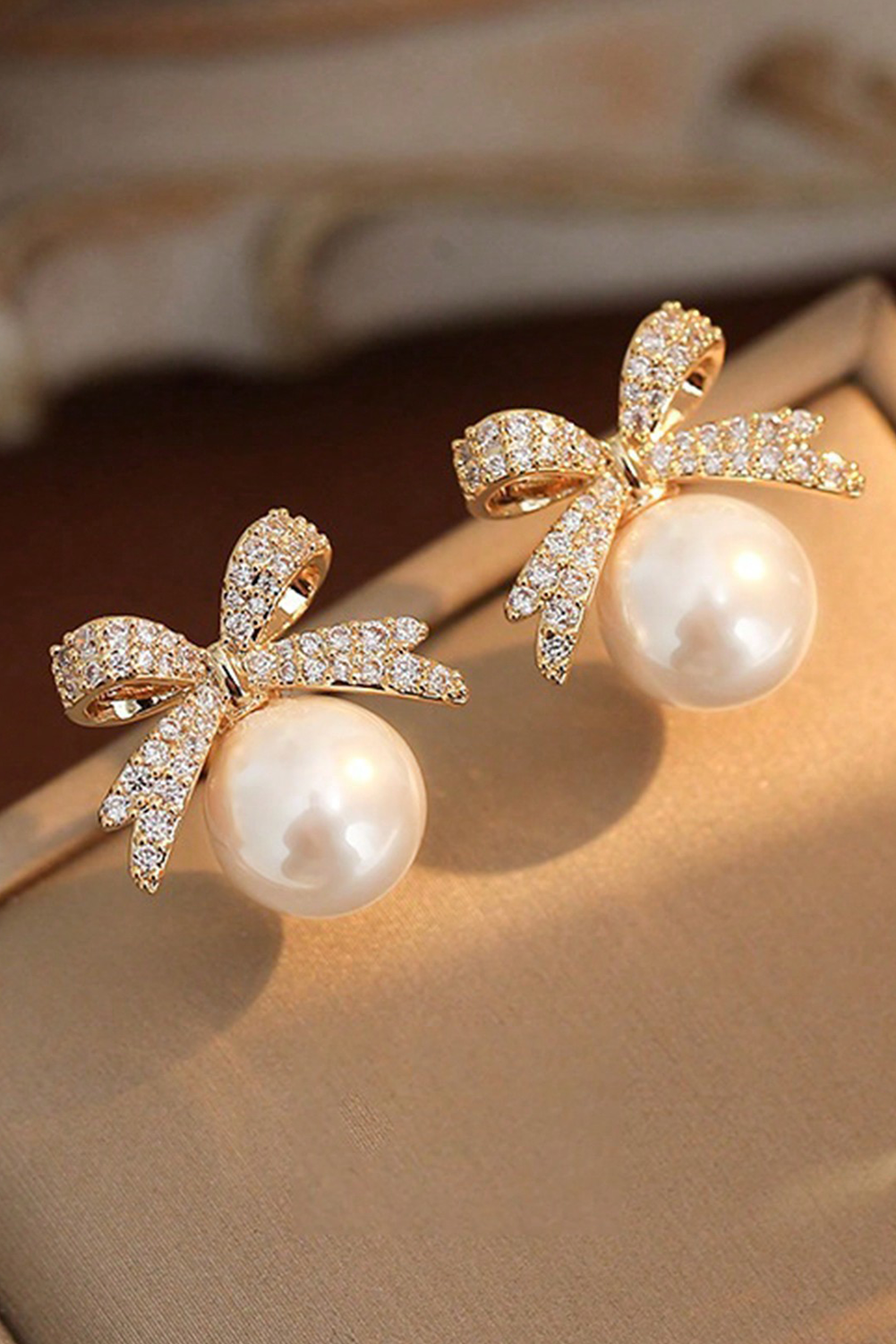 Ellis Rhinestone Bowknot Pearl Earrings LuxuryLifeWay Online Store