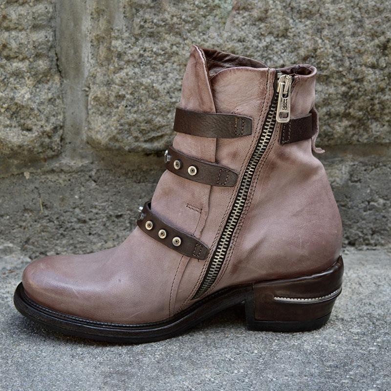 Low-heeled wedge heel round toe short-leg lace-up casual women's boots LadyShow.Store