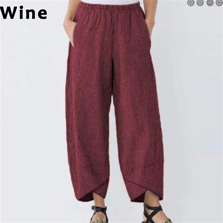 Wide Leg Pants Loose Casual Cotton Linen NorixaFashion.com