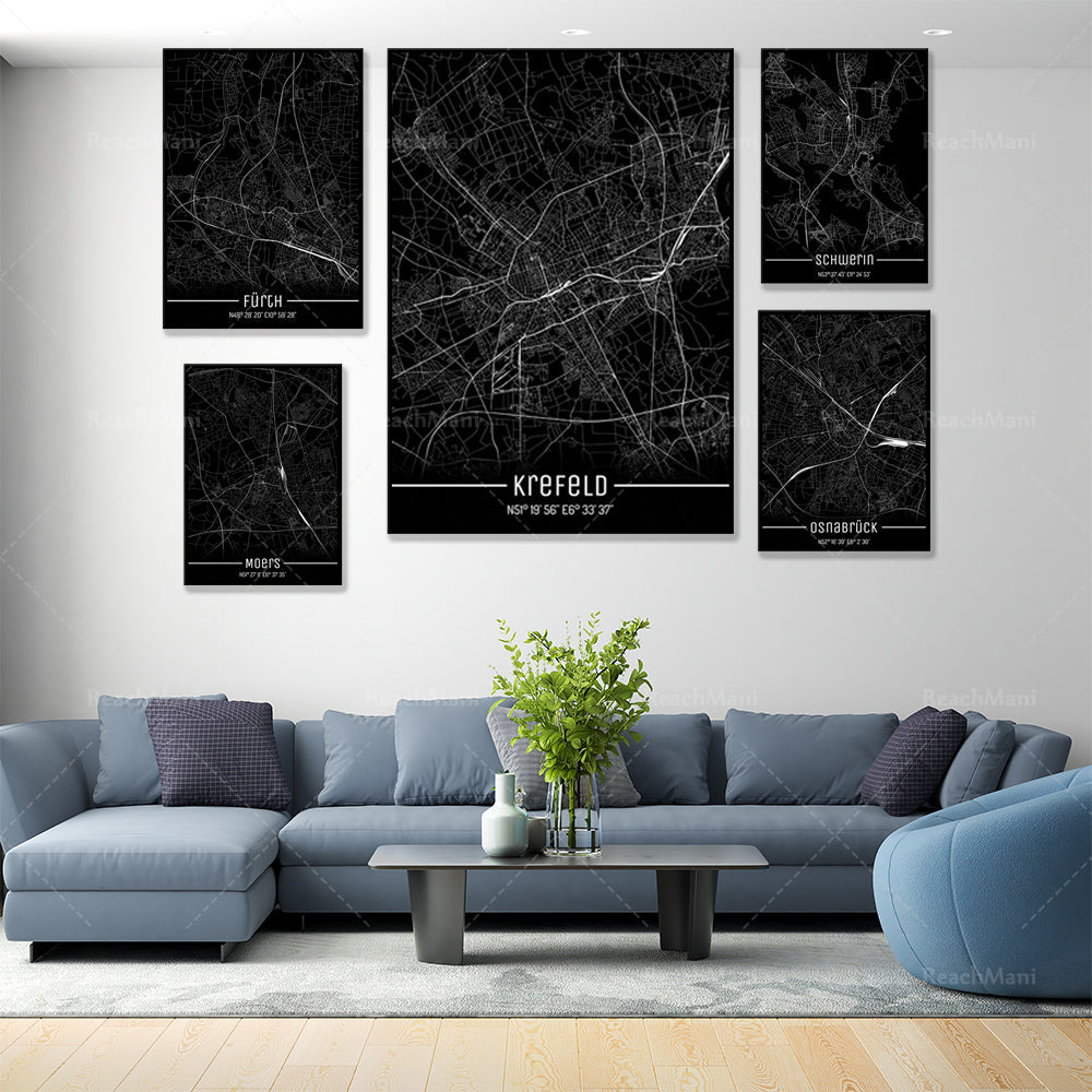 Map Black Line Poster Canvas Painting Home Decor Wall Art PearlNestDecor.com