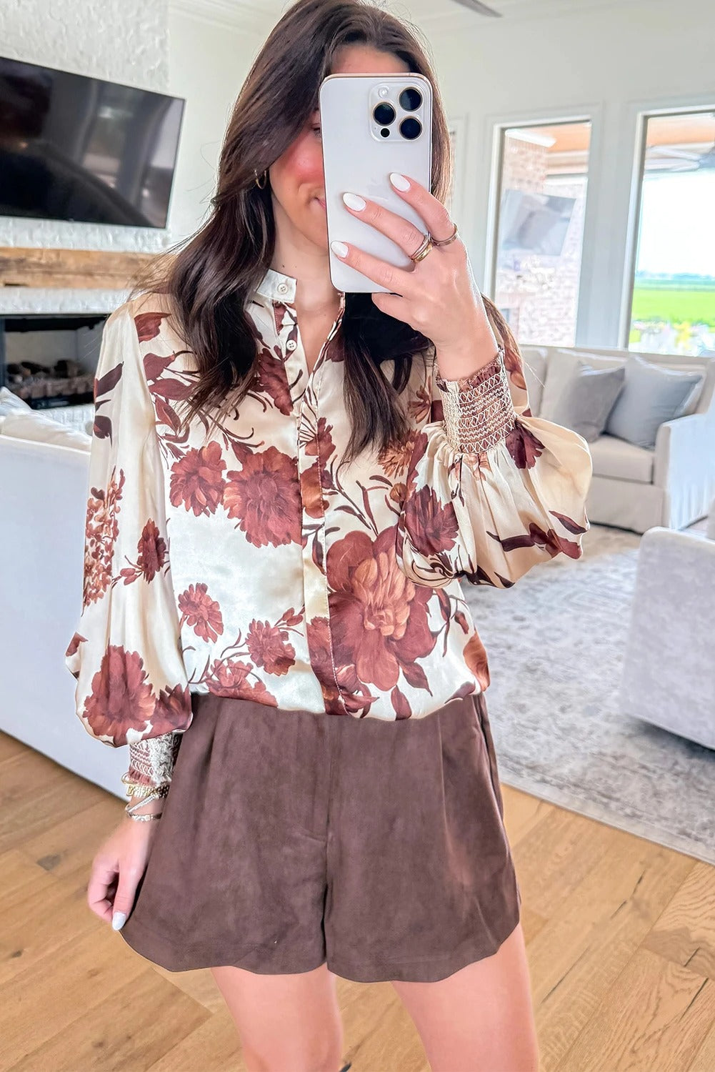 Women's Printed Long-sleeve Lapel Casual Shirt