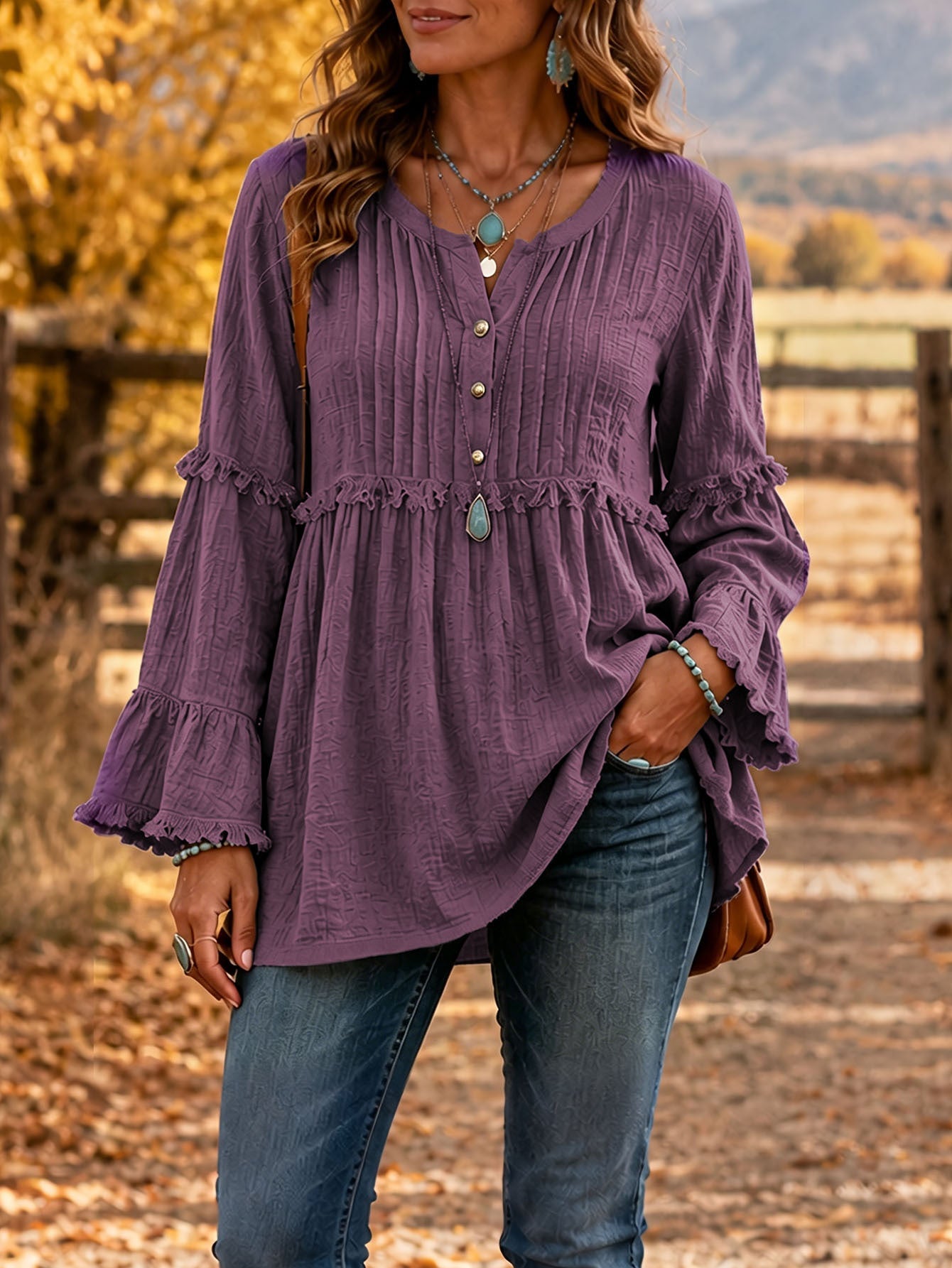 Lace-trimmed Loose-fit Shirt With Tassel Patchwork Top NorixaFashion.com